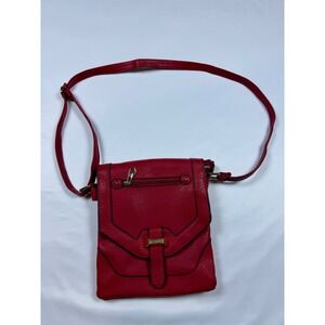 Red Pebbled Faux Leather Crossbody Messenger Bag Gold Hardware Adjustable Strap